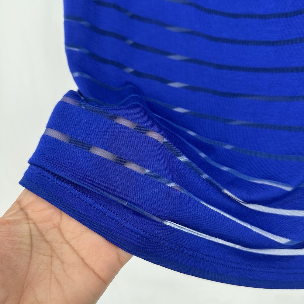 INC Women's Blue Sheer Stripe Cowl Neck Top L Elegant Office Chic Minimalist - Picture 6 of 9